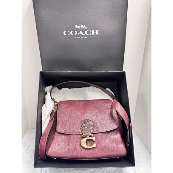 Coach May 4612 Wine Leather Purse W/ Snakeskin Shoulder Strap Bag VGC - Picture 1 of 14